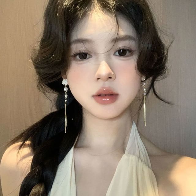 Threader Faux Alloy Floral Earring Pearl