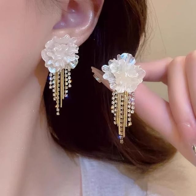 Fringed Alloy Floral Rhinestone Earring