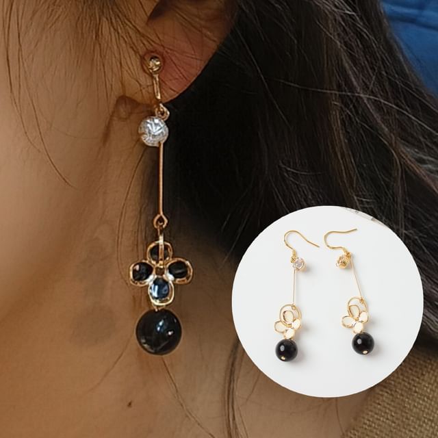 Bead Clip-On Flower Earring Drop /