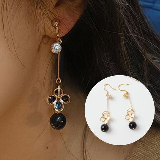 Bead Clip-On Flower Earring Drop /