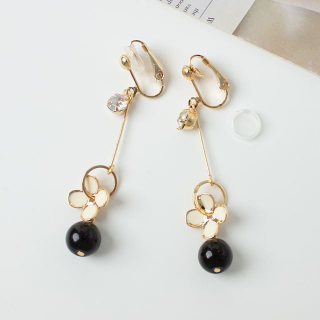 Bead Clip-On Flower Earring Drop /