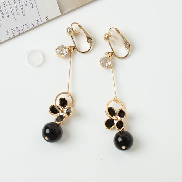 Bead Clip-On Flower Earring Drop /