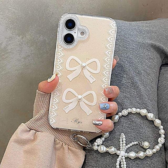 Phone Print Case Faux Lace Pearl / Set Strap