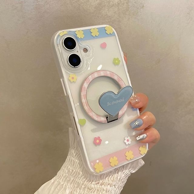 Stand Set / Magnetic with (Compatible MagSafe) Floral Phone Case