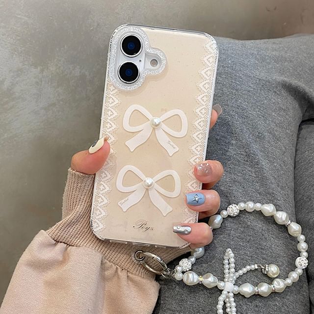 Phone Print Case Faux Lace Pearl / Set Strap