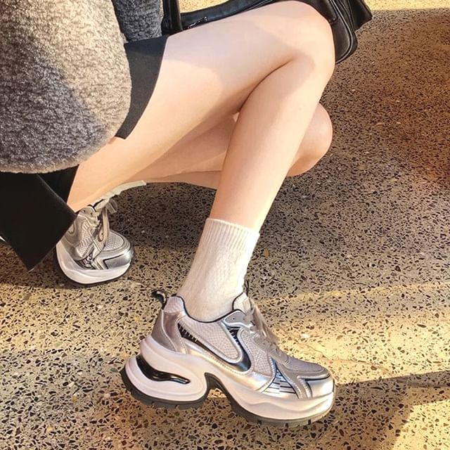 Striped Platform Sneakers Lace-Up