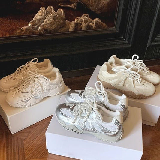 Platform Patterned Sneakers Lace-Up