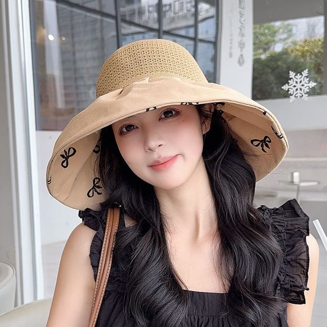 Print Sun Hat Straw Bow