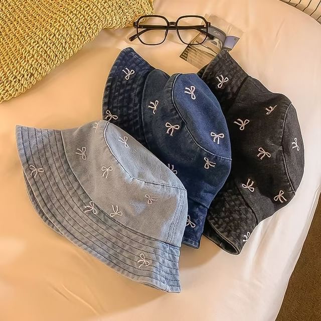 Hat Embroidered Bow Bucket