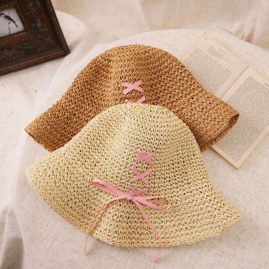 Straw Bow Bucket Hat