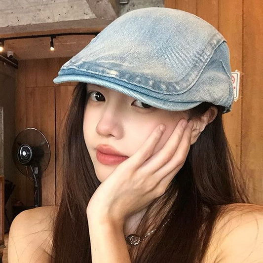 Washed Newsboy Denim Cap
