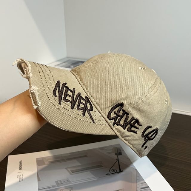 Distressed Embroidered Lettering Cap Baseball