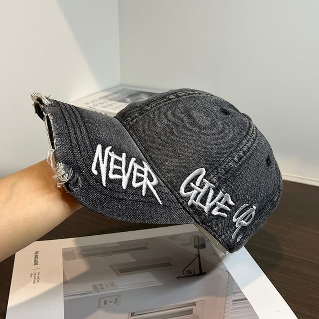 Distressed Embroidered Lettering Cap Baseball