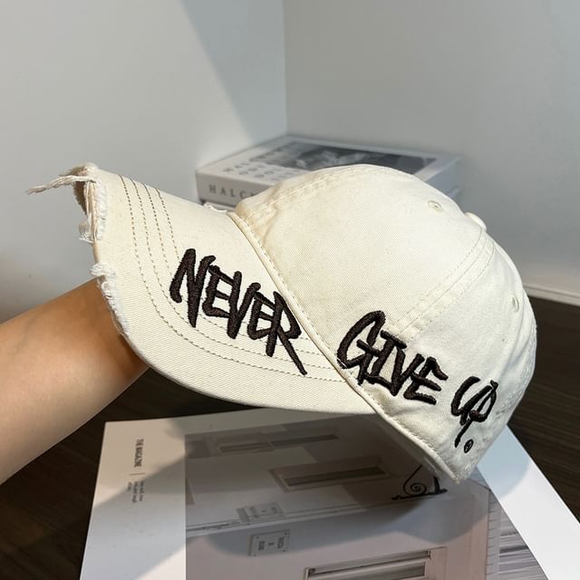 Distressed Embroidered Lettering Cap Baseball