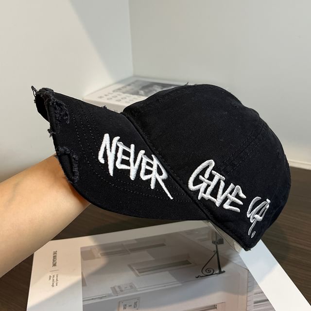 Distressed Embroidered Lettering Cap Baseball