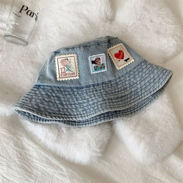 Applique Hat Denim Washed Bucket