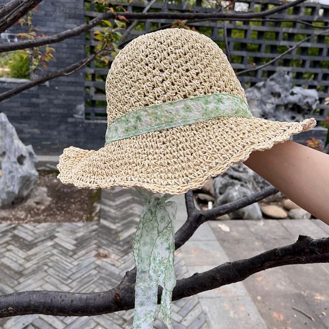 Floral Sun Hat Ribbon Straw