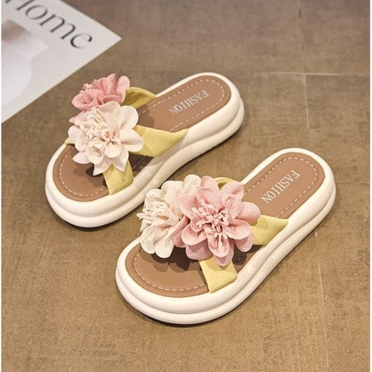 Slide Platform Sandals Floral