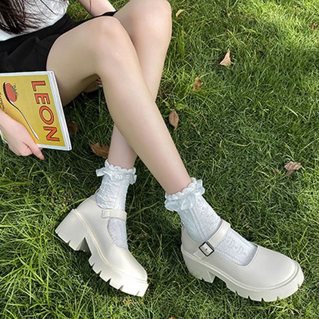 Heel Mary Jane Chunky Platform Pumps