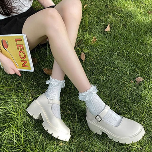 Heel Mary Jane Chunky Platform Pumps