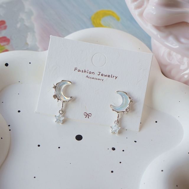 Drop Crescent Earring Star /