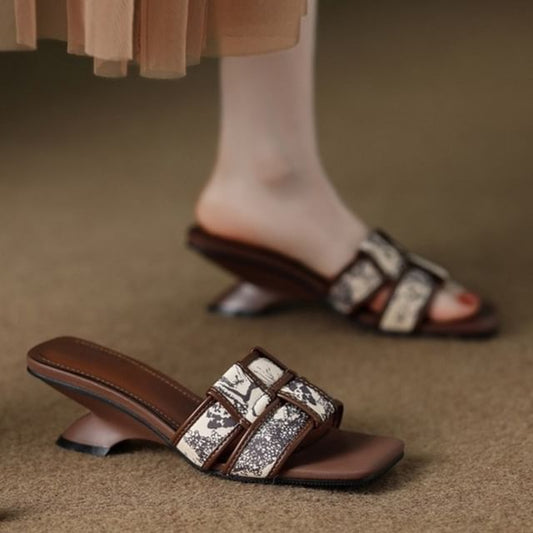 Sandals Slide Heel Print Woven Wedge