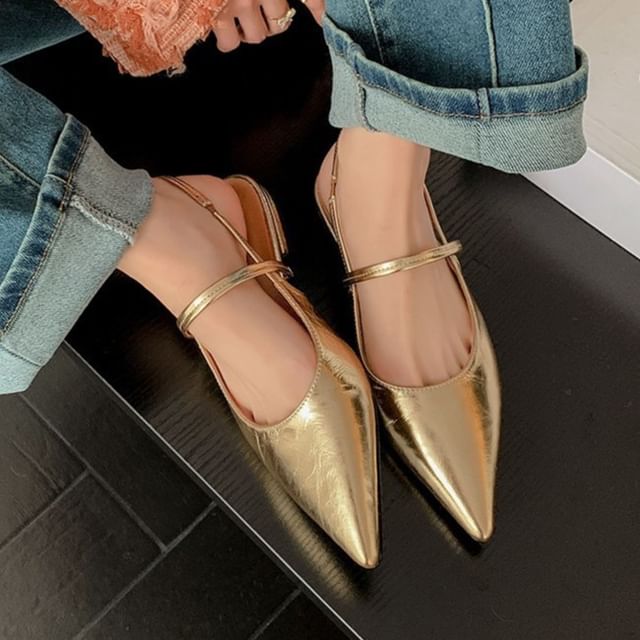 Low Toe Slingback Heel Mules Pointed
