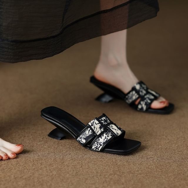 Sandals Slide Heel Print Woven Wedge