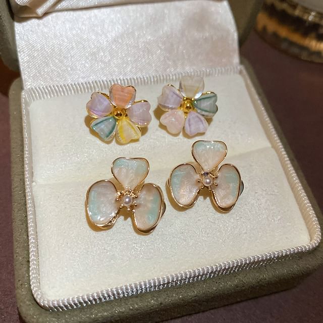 Earring Shell Stud Flower Pearl Faux