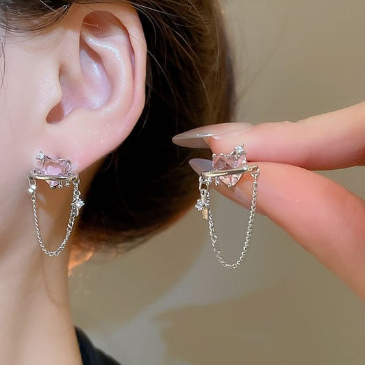 Chain Earring Stud Heart