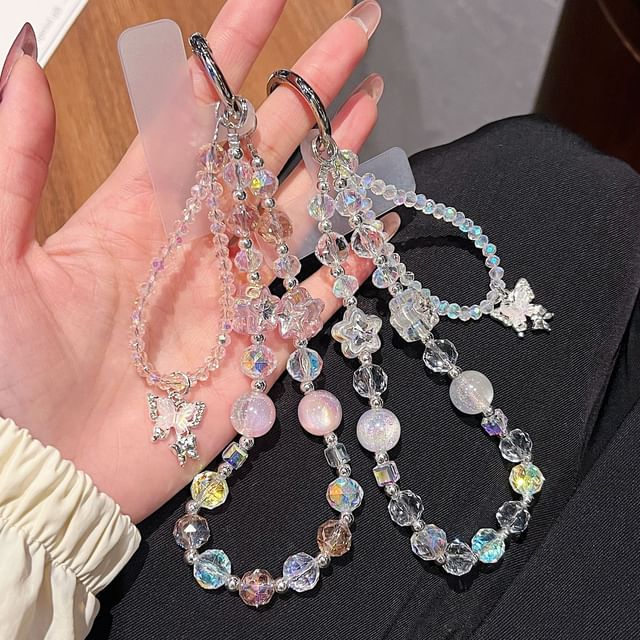 with Faux Wrist Crystal Butterfly Phone Strap Beaded Pad Lanyard