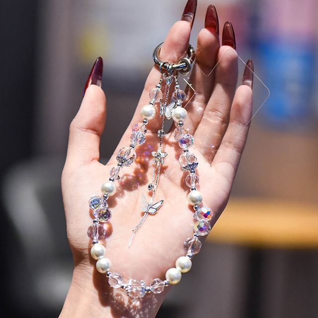 Lanyard Butterfly Strap Phone Faux Pad Wrist with Pearl