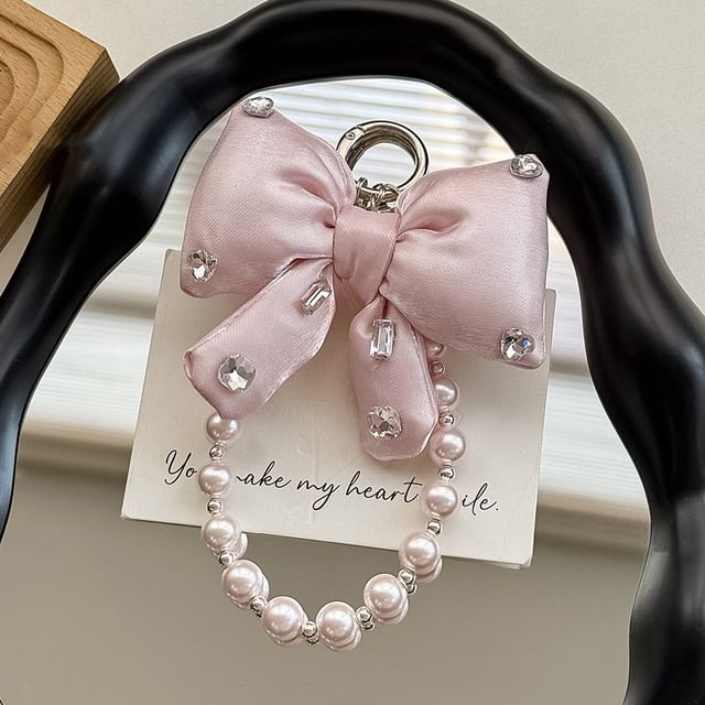 Pad Faux with Bow Lanyard Phone Pearl Rhinestone Charm