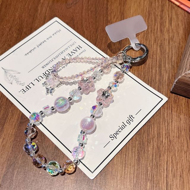 Wrist Crystal Strap Pad Lanyard with Faux Butterfly Beaded Phone