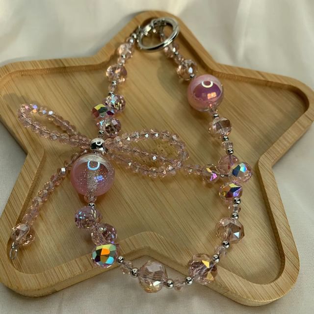Strap Crystal Phone Faux Wrist Beaded Bow
