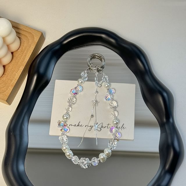 Lanyard Butterfly Strap Phone Faux Pad Wrist with Pearl