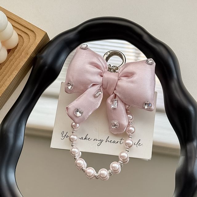 Charm with Pearl Faux Lanyard Pad Phone Bow Rhinestone