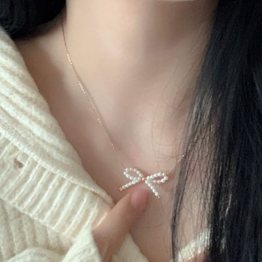 925 Silver Sterling Necklace Bow Beaded