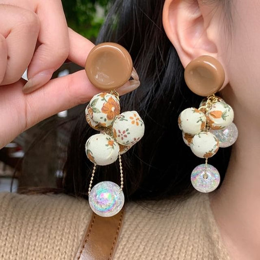 Floral Earring Fabric Beaded Drop Print