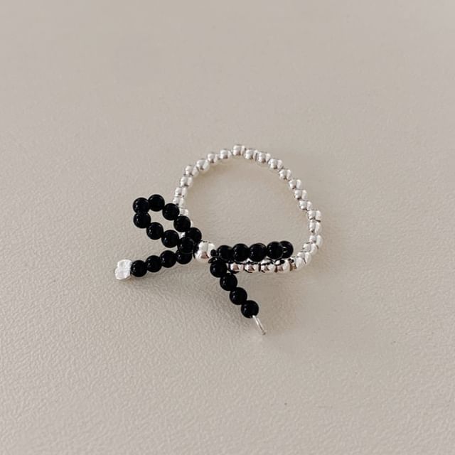 Elastic Bow Silver 925 Sterling Ring Beaded