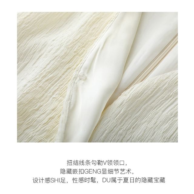 V-Neck Leg Wide High Top Plain Tank Knot Rise Pants / Slit