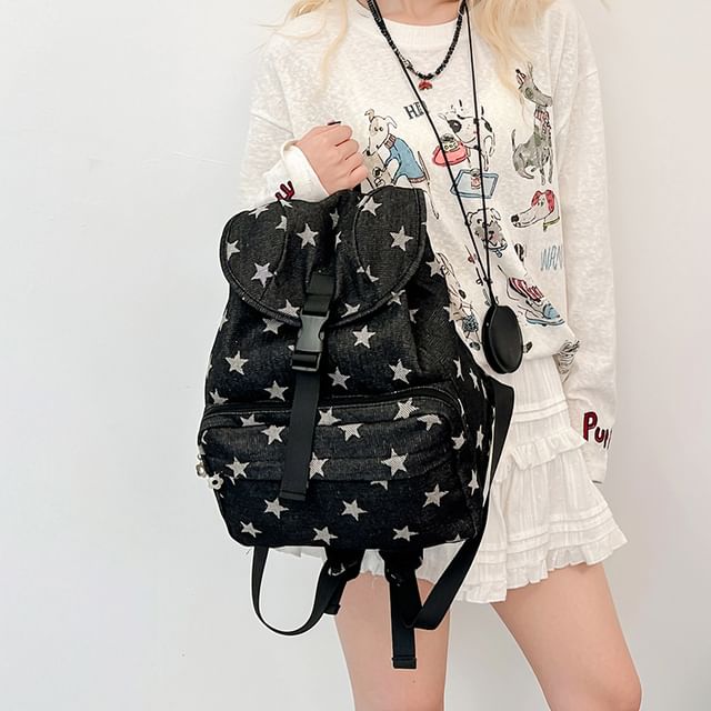 Star Print Flap Backpack