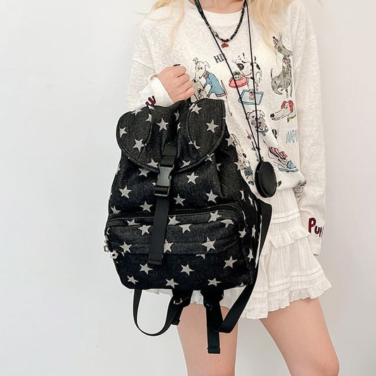 Star Print Flap Backpack