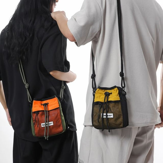 Color Block Crossbody Drawstring Bag