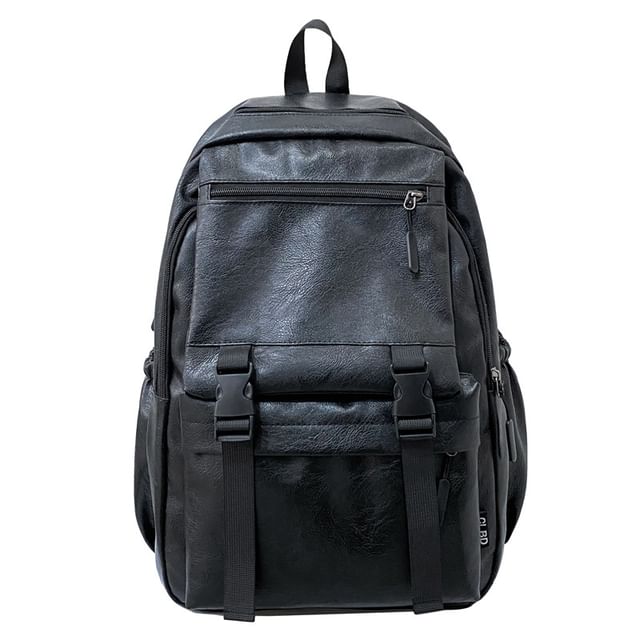 Zip Leather Backpack Plain Faux