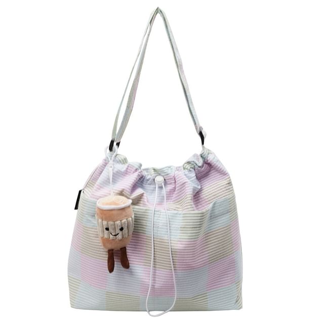 Drawstring Crossbody Plaid Bag