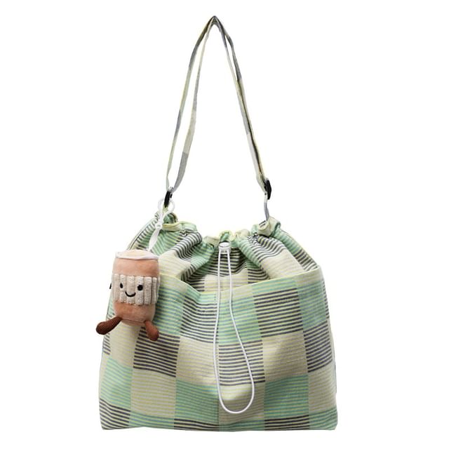 Drawstring Crossbody Plaid Bag