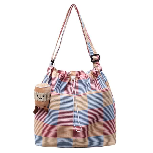 Drawstring Crossbody Plaid Bag