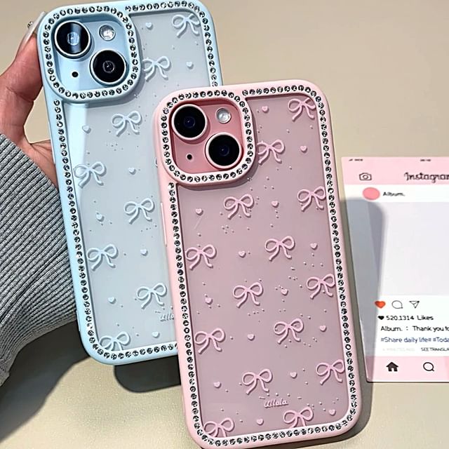 Rhinestone Case Phone Print Bow