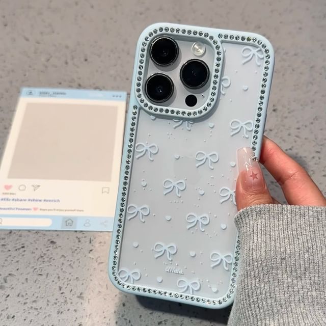 Rhinestone Case Phone Print Bow